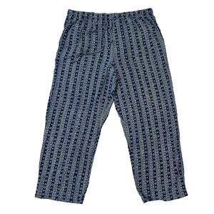 Vintage Sag Harbor Petite Floral Rayon Wide Leg Pants Blue 90s L Drawstring